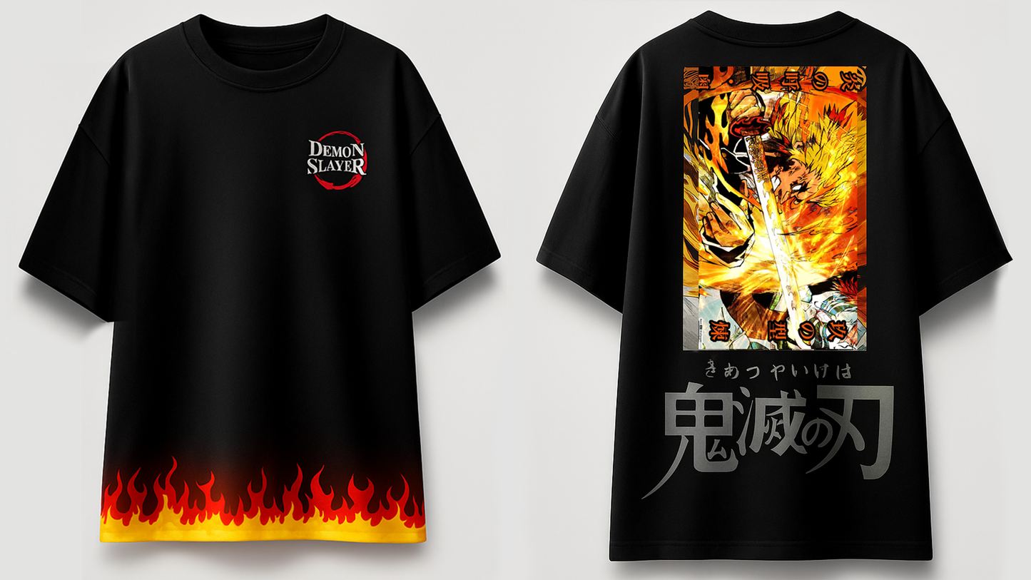 Demon Slayer Rengoku Flame Edition Oversized T-Shirt – Anime Streetwear Exclusive
